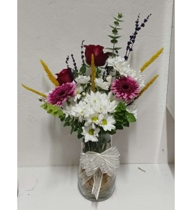 Cam vazoda Papatya Gül ve Gerbera